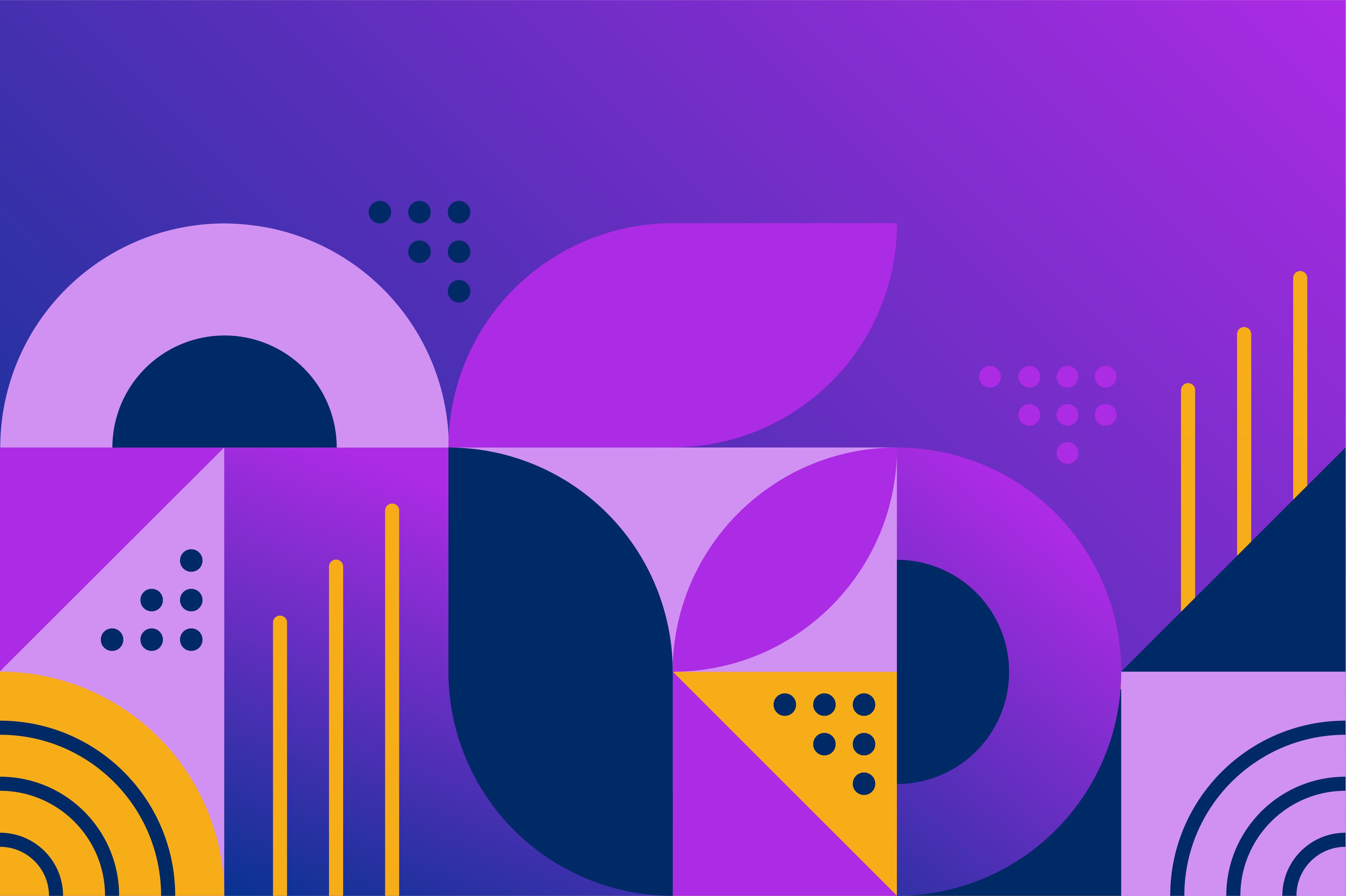 Image of purple and yellow shapes for the ad measurement product updates blog.